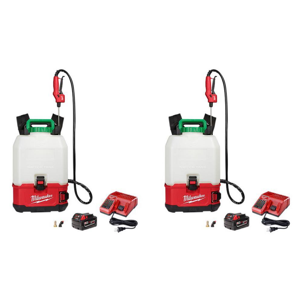 MW M18 18-Volt 4 Gal. Lithium-Ion Cordless Switch Tank Backpack Pesticide Sprayer Kit w (2)Batteries  (2)Chargers(2-Tool) 2820-21PS-2820-21PS