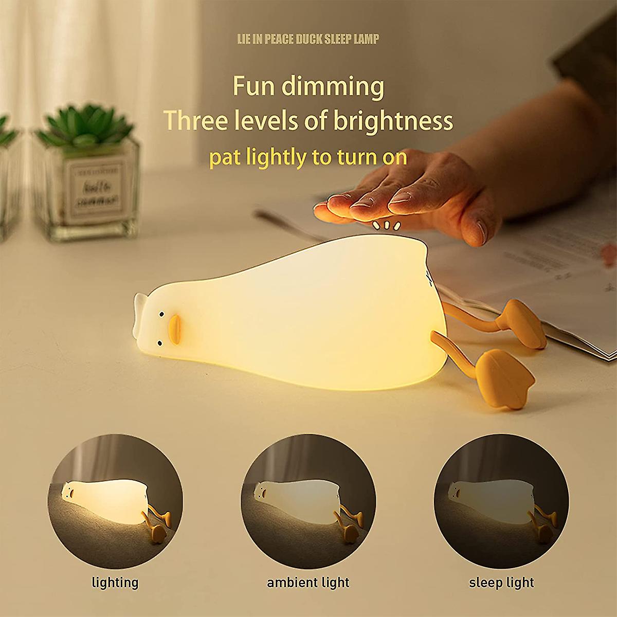 Lying Flat Duck Night Light， Led Squishy Duck Lamp， Silicone Dimmable Nursery Nightlight， Rechargeable Bedside Touch Lamp