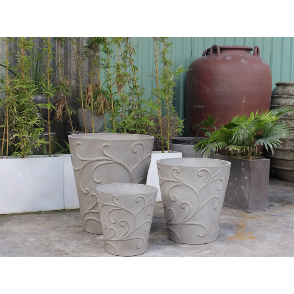 Hot Sale GRC Pottery Planters Manufacturer Customized Gardening Concrete Square Planter Set of 3