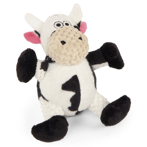 goDog Checkers Sitting Cow with Chew Guard Technology Durable Plush Do