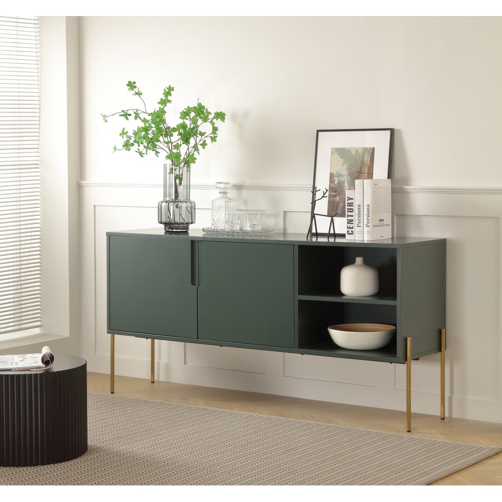 Modern Wood Entertainment TV Stands Sideboard Kitchen Buffet Cabinet with 6 Storage Shelves Cupboard Console Table  Green