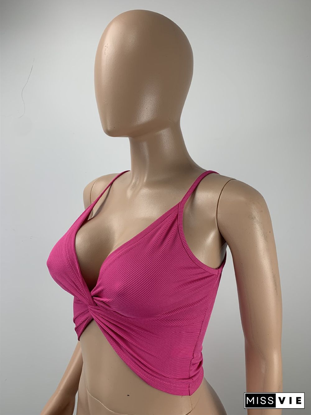 Deep V-Neck Ruched Knot Front Camisole Crop Top