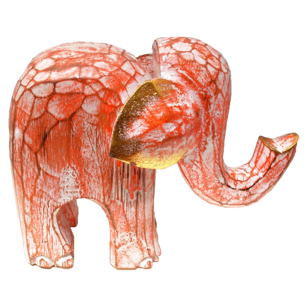 Colorful Elephant Albesia Wood Statue with Crackle Wash (Indonesia)