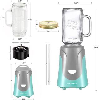 OVENTE 18 oz. Single Speed Turquoise Personal Portable Blender with Glass Jar BLH1002T