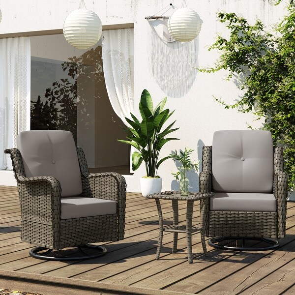 3 Pieces Patio Furniture Rocking Set with Rattan Side Table