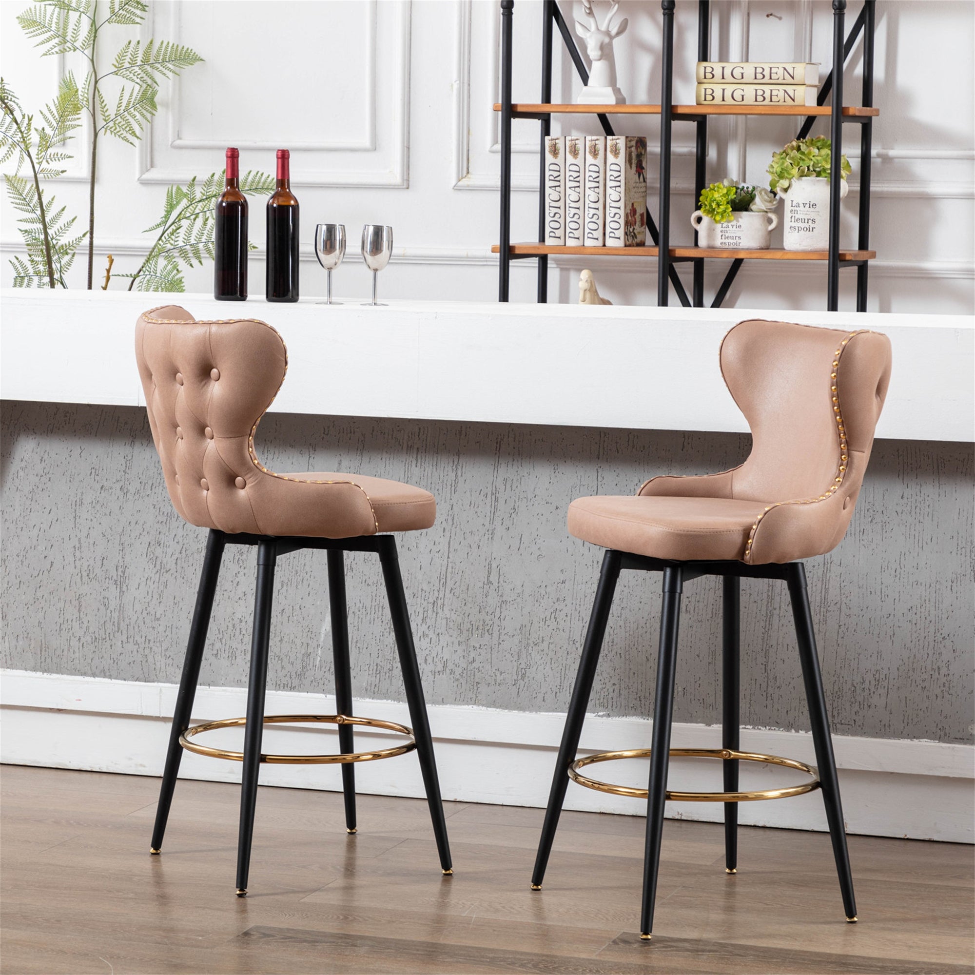 Modern Set of 2 Bar Chairs Bar Stools with Metal Legs