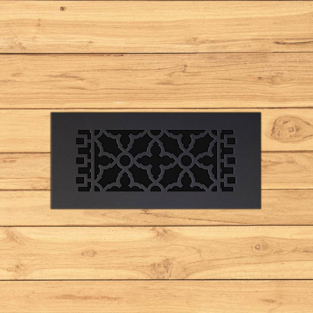 Reggio Registers Scroll Series 4 in. x 12 in. Cast Iron Grille Black without Mounting Holes 614-NH