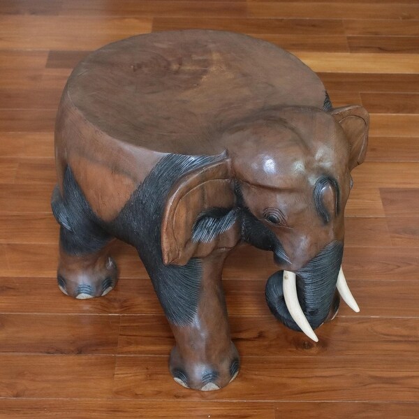 NOVICA Handmade Elephant Relaxation In Brown Wood Stool (15 Inch)