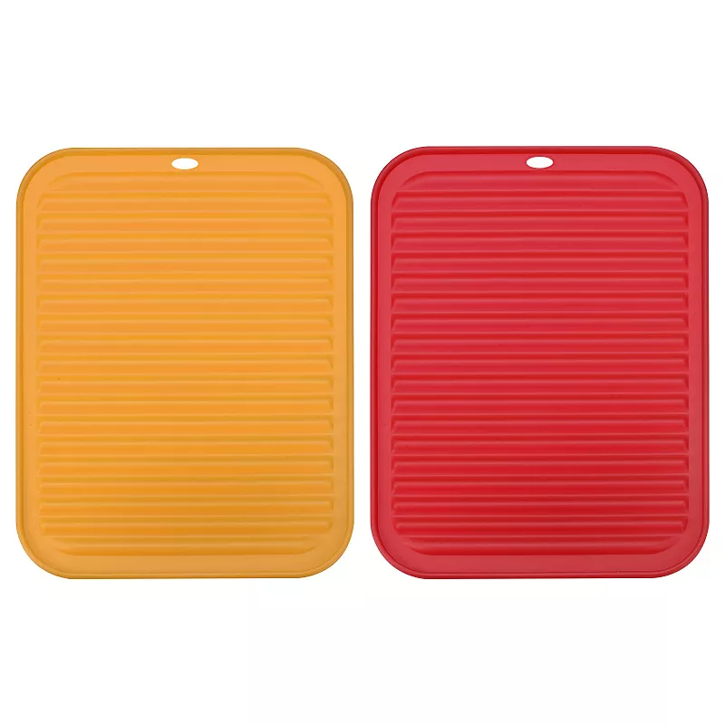 2 Pcs 12 x 9 Sink Drain Pad Silicone Dish Drying Mat Set