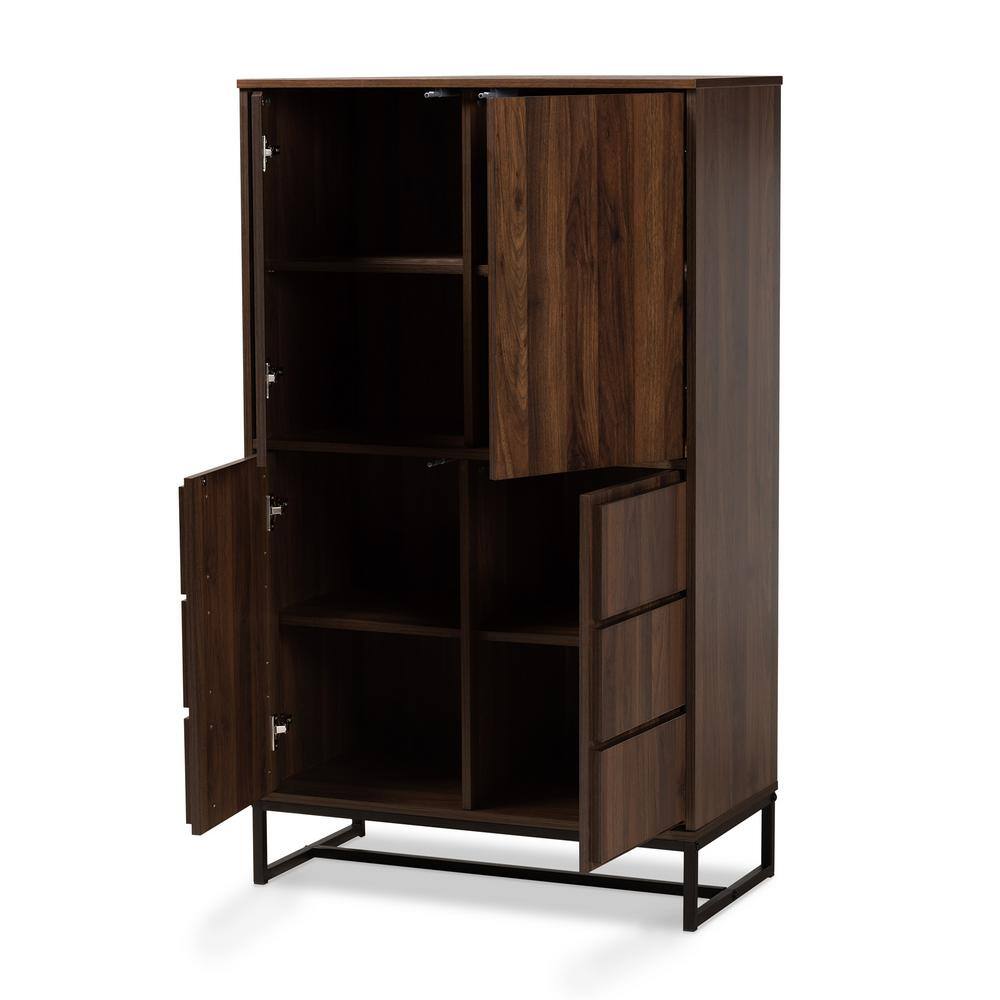 Baxton Studio Neil Walnut Brown and Black Storage Cabinet 178-11215-HD