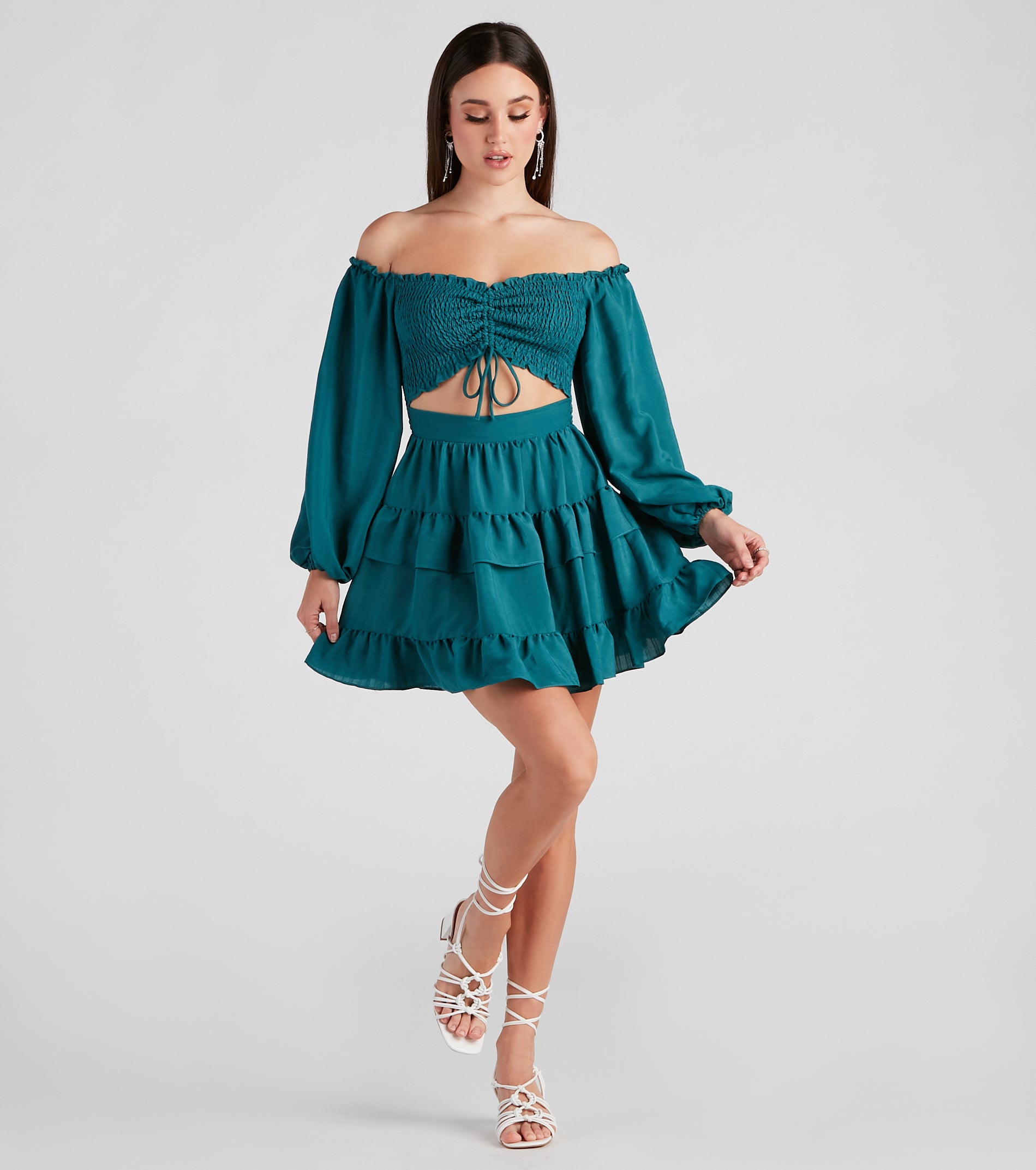 So Sweet Ruffled Cutout Skater Dress