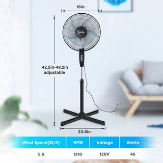 Oscillating 16 in. Black 3-Speed Pedestal Stand Fan for Indoor Bedroom Home Office  College Dorm Use (2-Pack) Yea-LQD0-4571