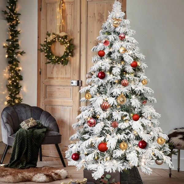 5/6/7/8Ft PVC Automatic Flocking Christmas Tree with Warm White Led Lights