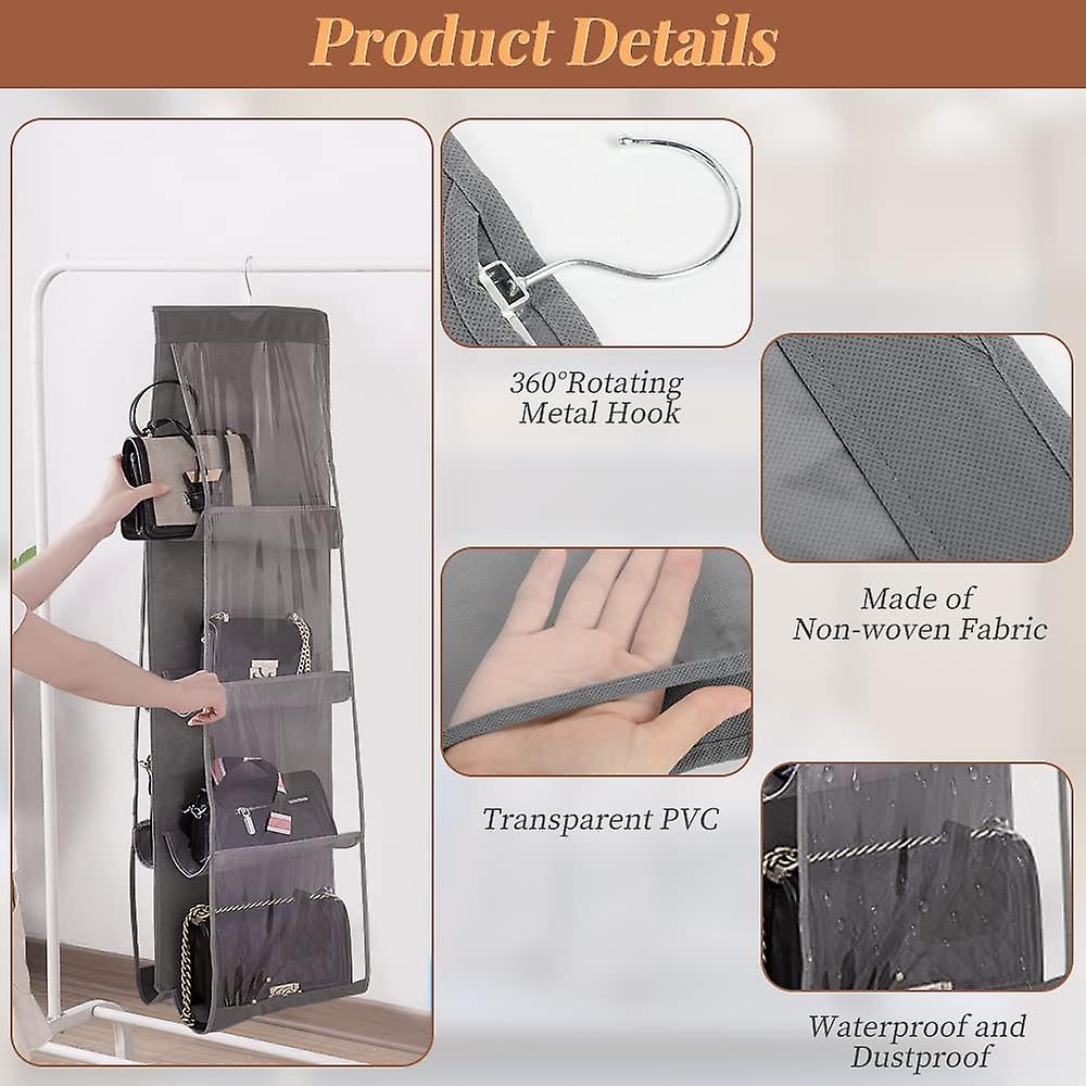 Hanging Handbag Organizer 2 Pcs Hanging Purse Organizer With 8 Easy Access Pockets Dustproof Hanging Bag Organizer For Purse Handbag， Purse Organizer