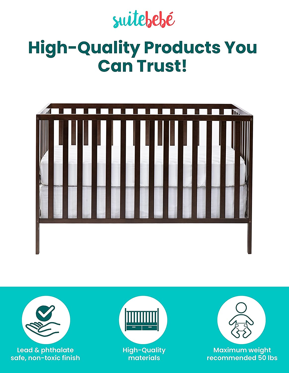 YELROL Palmer 3 in 1 Convertible Crib - Quick Ship  Espresso