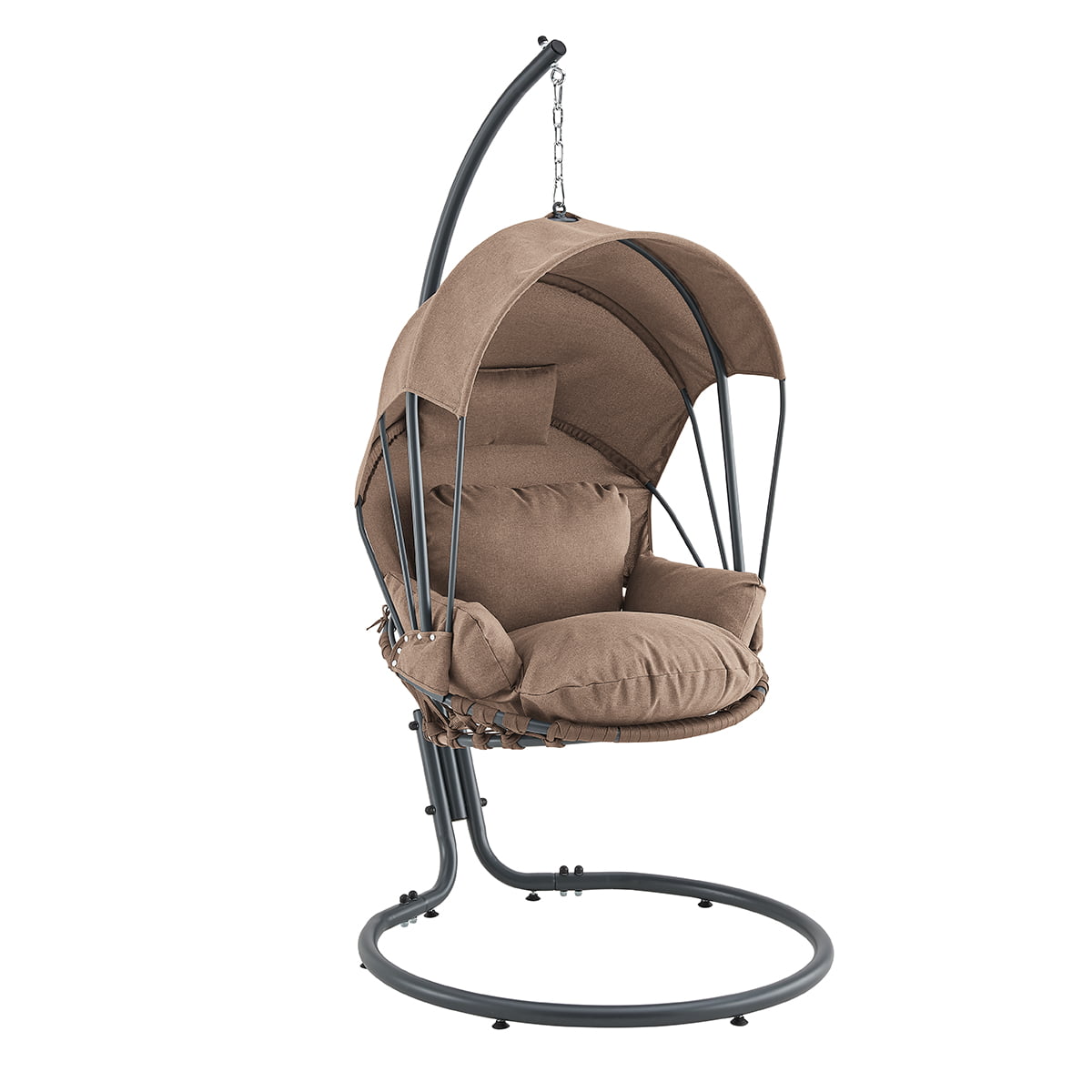 Barton Hanging Egg Chair Swing Chair Cushions with Stand Lounge Egg Chair with Canopy Sun Shade Cover, Brown