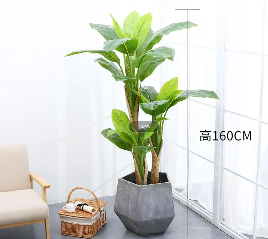 Factory Supply custom green plastic potted artificial plant decoration banana tree for shopping stores