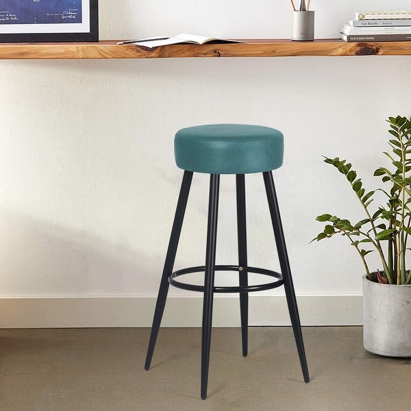 Adeco Set of 2 Bar Stools， Round Counter Height Stools with Footrest