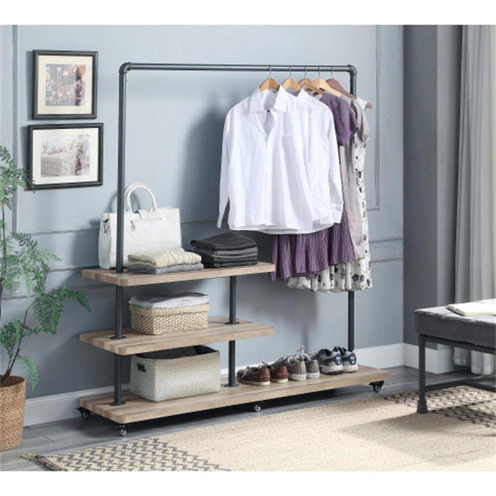 ZIRUWU Oak and Sandy Gray Brantley Hanger Rack ZQP-CR23A