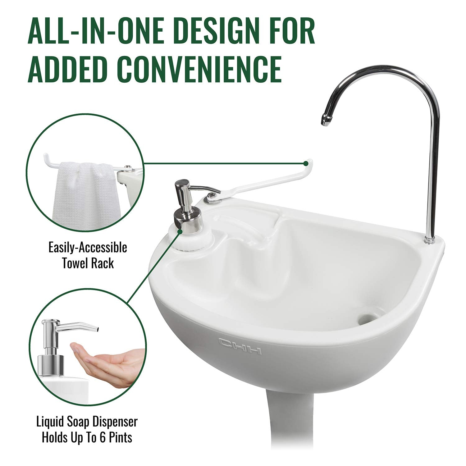 Hike Crew Portable Sink 19.25"x12.9"x33", Outdoor Sink & Hand Washing Station, 19L Water Tank, White