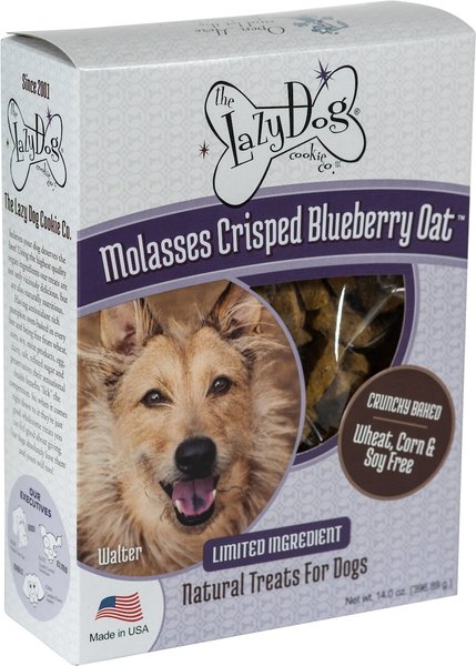 The Lazy Dog Cookie Co. Limited Ingredient Molasses Crisped Blueberry Oat Crunchy Baked Dog Treats， 14-oz box