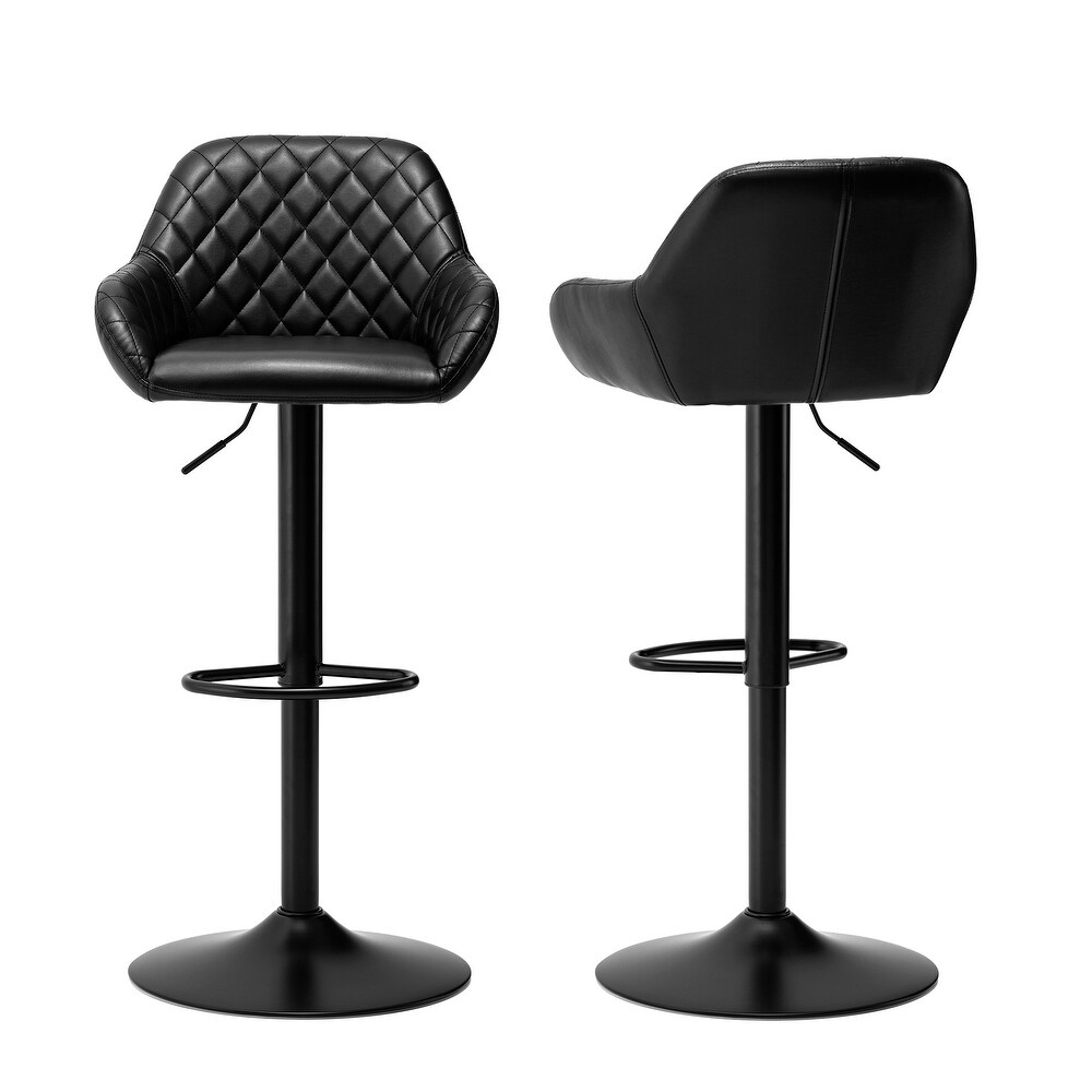 Glitzhome Set of 2 Modern Quilted Leatherette Adjustable Swivel Bar Stools