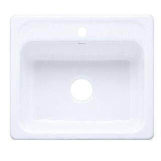 KOHLER Mayfield Drop-In Cast Iron 25 in. 1-Hole Single Bowl Kitchen Sink in White K-5964-1-0