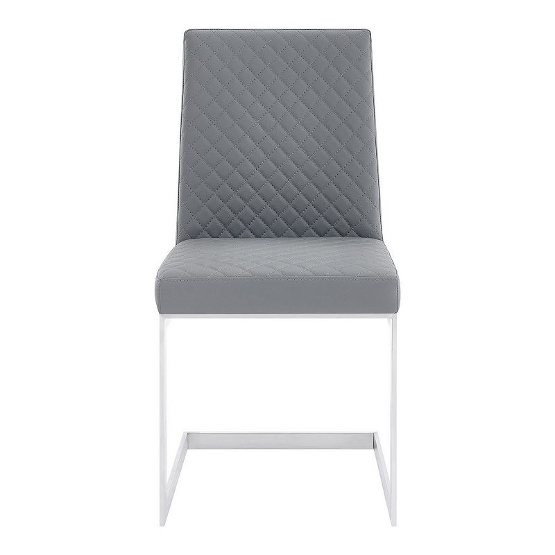 20 Inches Diamond Stitched Leatherette Dining Chair， Set of 2， Gray