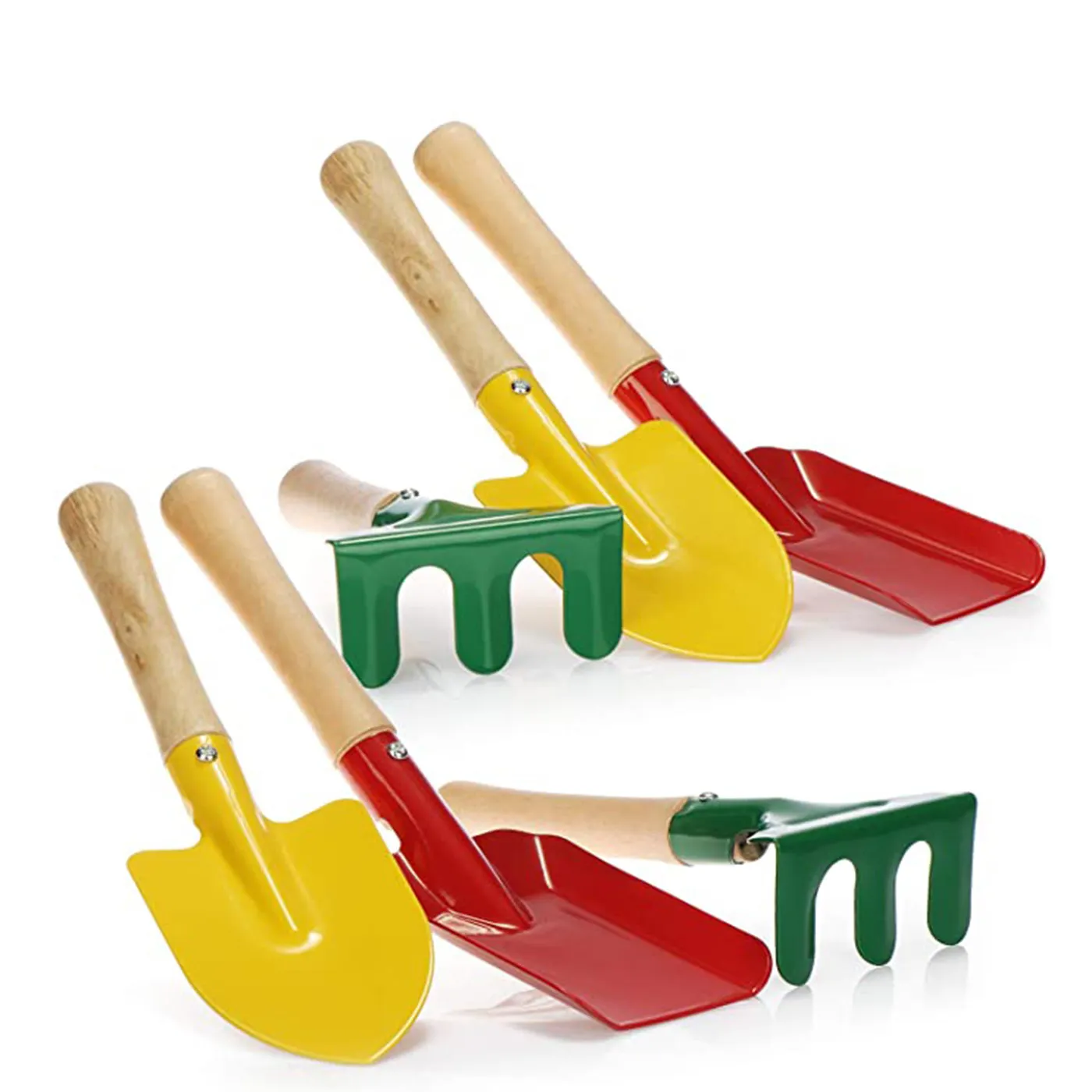 Gardening three piece set beach toys yellow blue green red Safe kid friendly mini garden hand tools