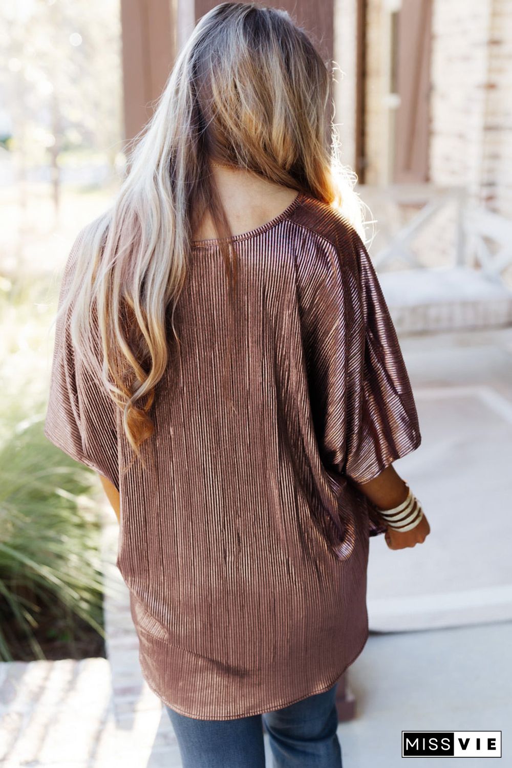 Brown Copper Textured Oversize Foil T-Shirt