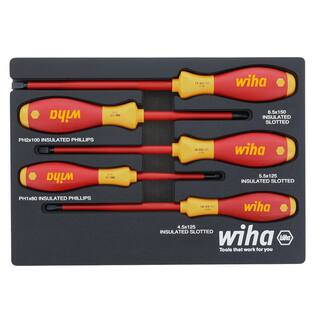 Wiha 5-Piece Insulated Soft Finish Cushion Grip Screwdriver Tray Set 32081