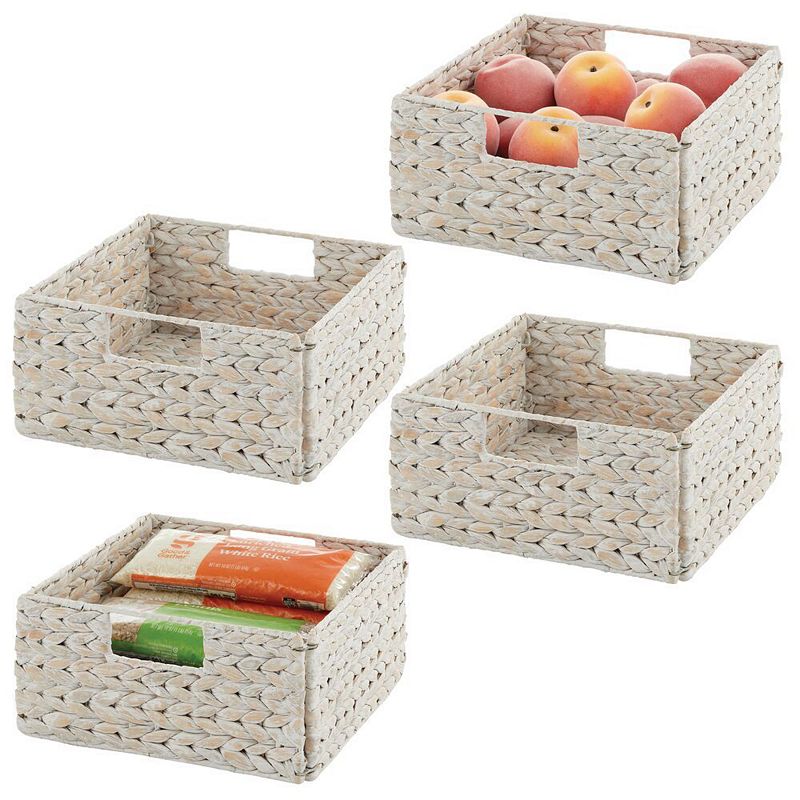 mDesign 10.5 x 10.5 x 5.25 Hyacinth Kitchen Storage Basket with Handles， 4 Pack