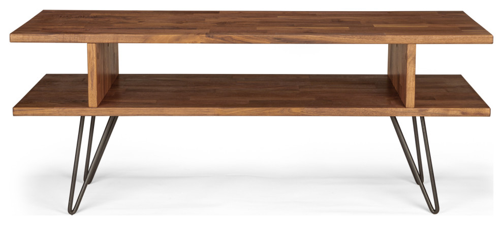 Zuma Modern Coffee Table  Solid Walnut Natural Finish  Black Hairpin Leg   Midcentury   Coffee Tables   by Plush Pod Decor  Houzz