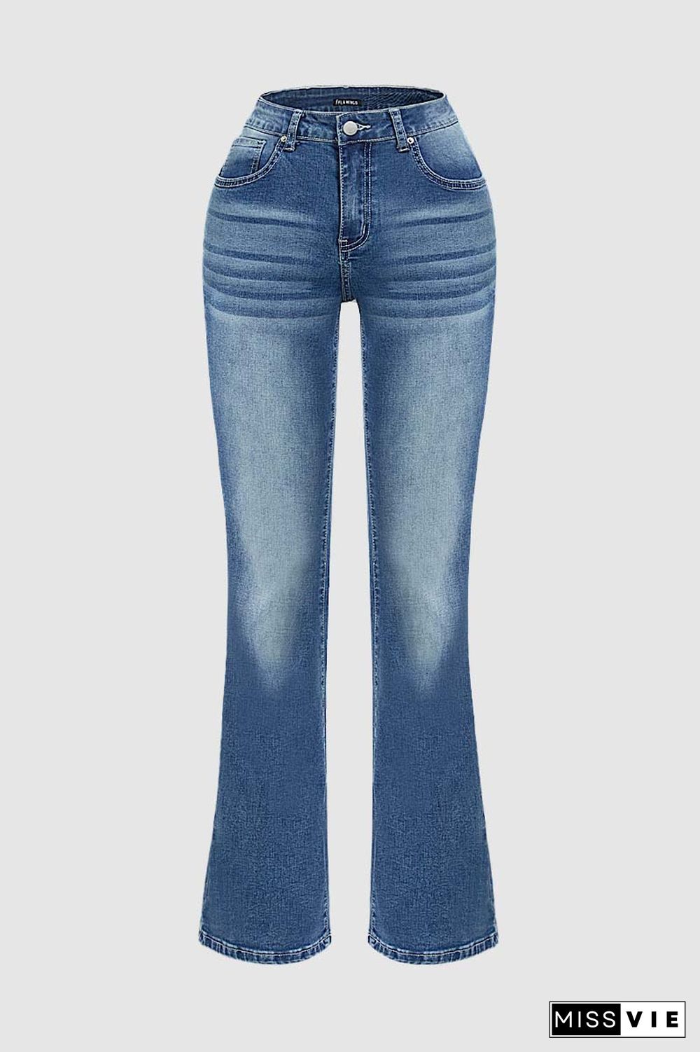 Embroidery Pocket Mid Waist Bootcut Jeans