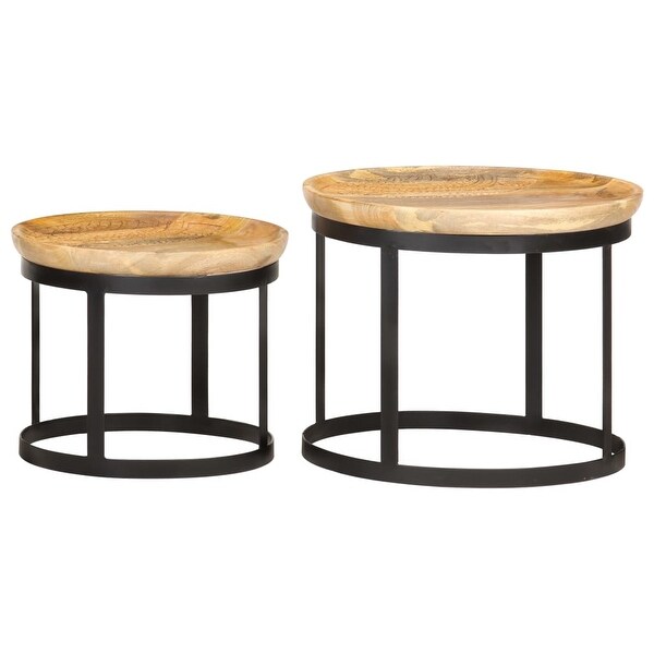 Round Side Tables 2 pcs Solid Mango Wood and Steel