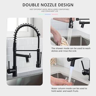 FLG Commercial Kitchen Sink Faucet with LED Light Single Handle Matte Black LED Kitchen Faucets with Pull Down Sprayer CC-0029-MB