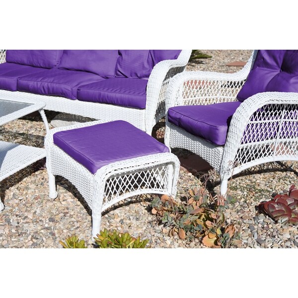 Jeco White Wicker 6piece Seating Set with Tan Cushions