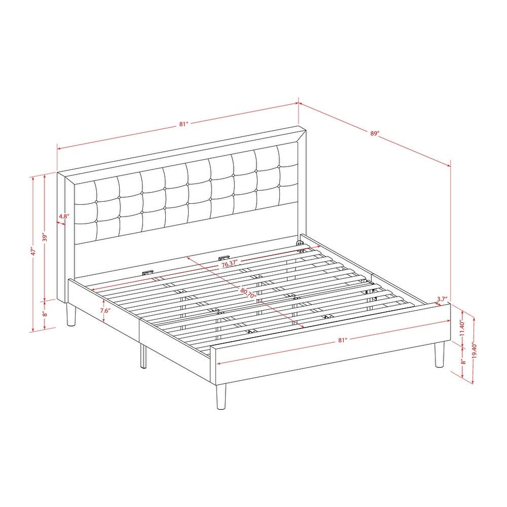 Platform King Size Bedroom Set with 1 Mid Century Bed and Night Stands   Mist Beige Linen Fabric