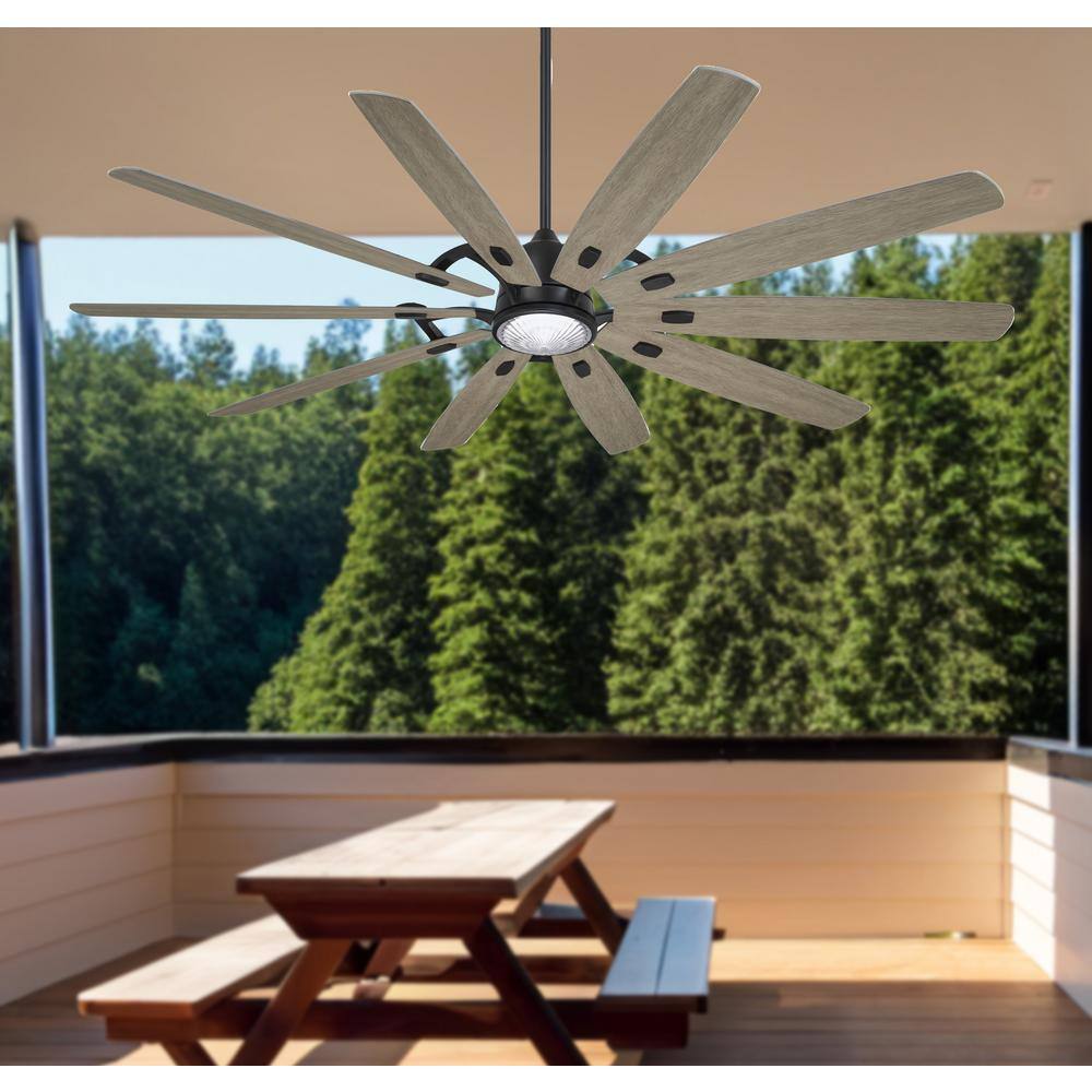 MINKA-AIRE Barn H20 84 in. LED IndoorOutdoor Coal Smart Ceiling Fan with Remote Control F865L-CLSG