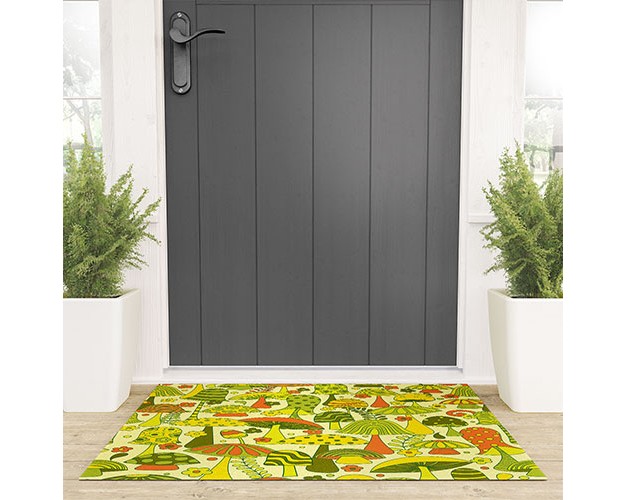 Jenean Morrison Many Mushrooms Green Welcome Mat Deny Designs