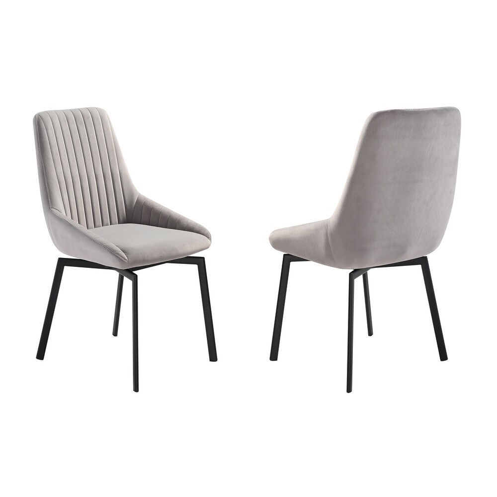 Susie Swivel Upholstered Dining Chair in Gray Fabric with Black Metal Legs   Set of 2