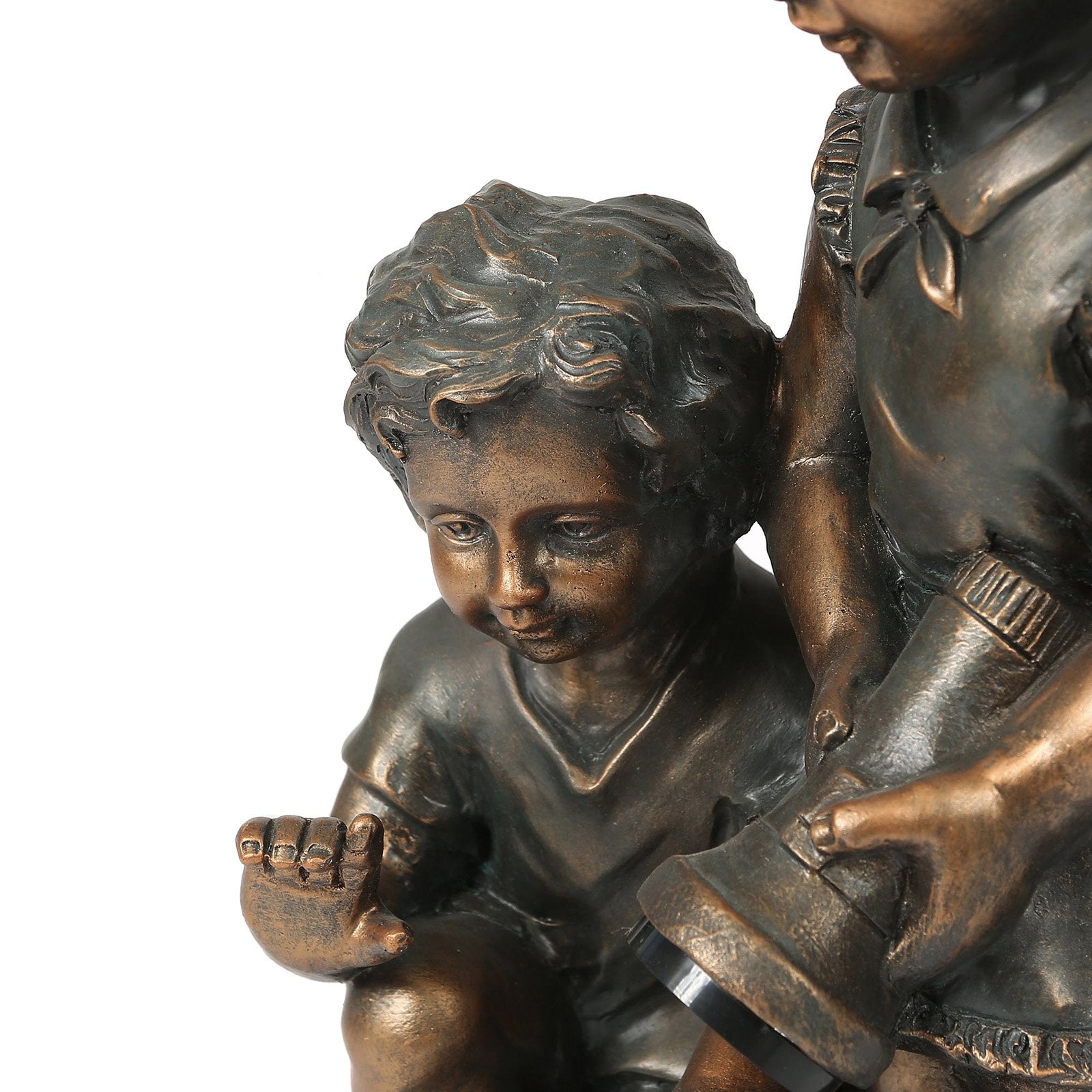 LuxenHome Bronze MgO Boy and Girl Garden Statue with Solar Light