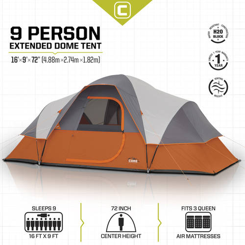 Core Equipment 16' x 9' Modified Dome Tent， Sleeps 9