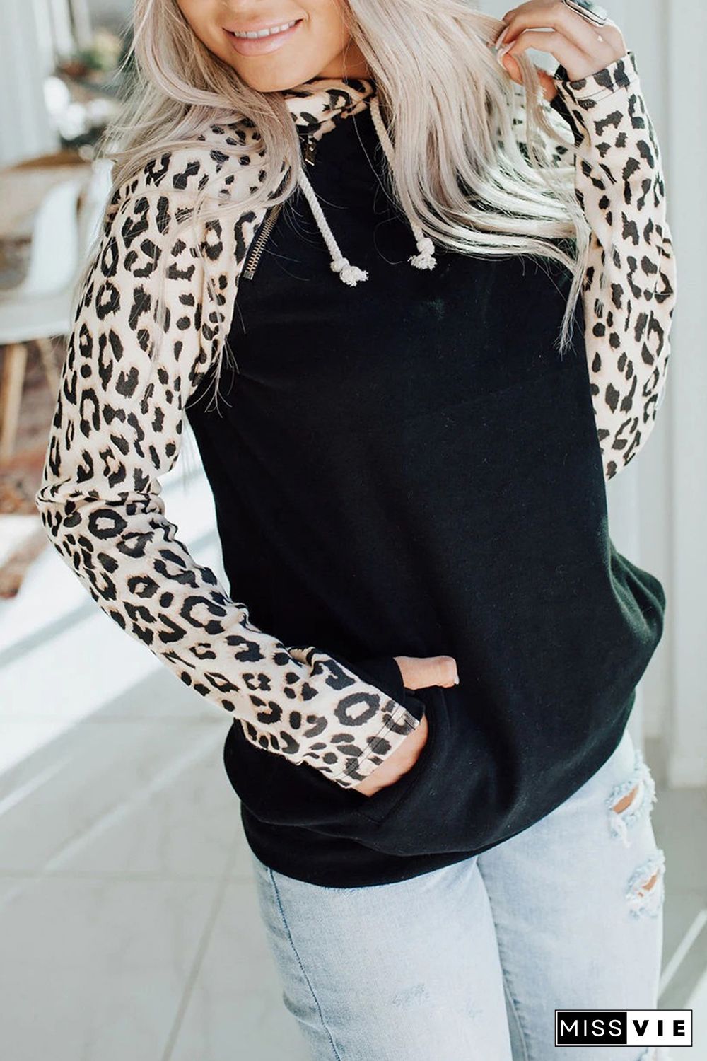 Leopard Print Patchwork Hoodie