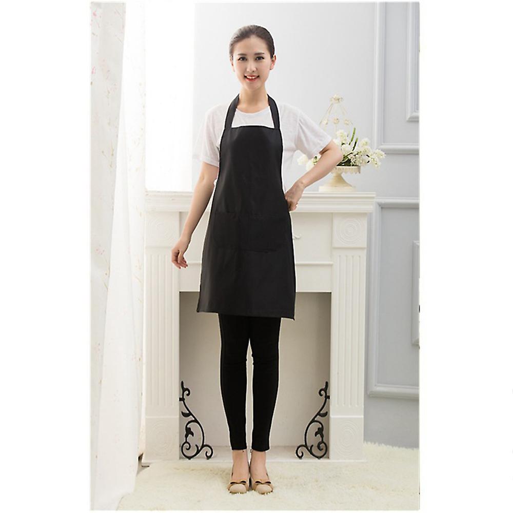 Black Apron Pure Color Kitchen Apron Big Pocket Adult Apron Kitchen Accessories 1pcs