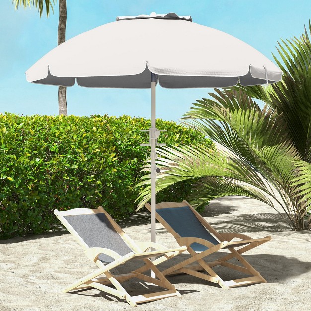 Outsunny 5 7 x27 Beach Umbrella With Cup Holders Hooks Vented Canopy Portable Outdoor Umbrella Cream White