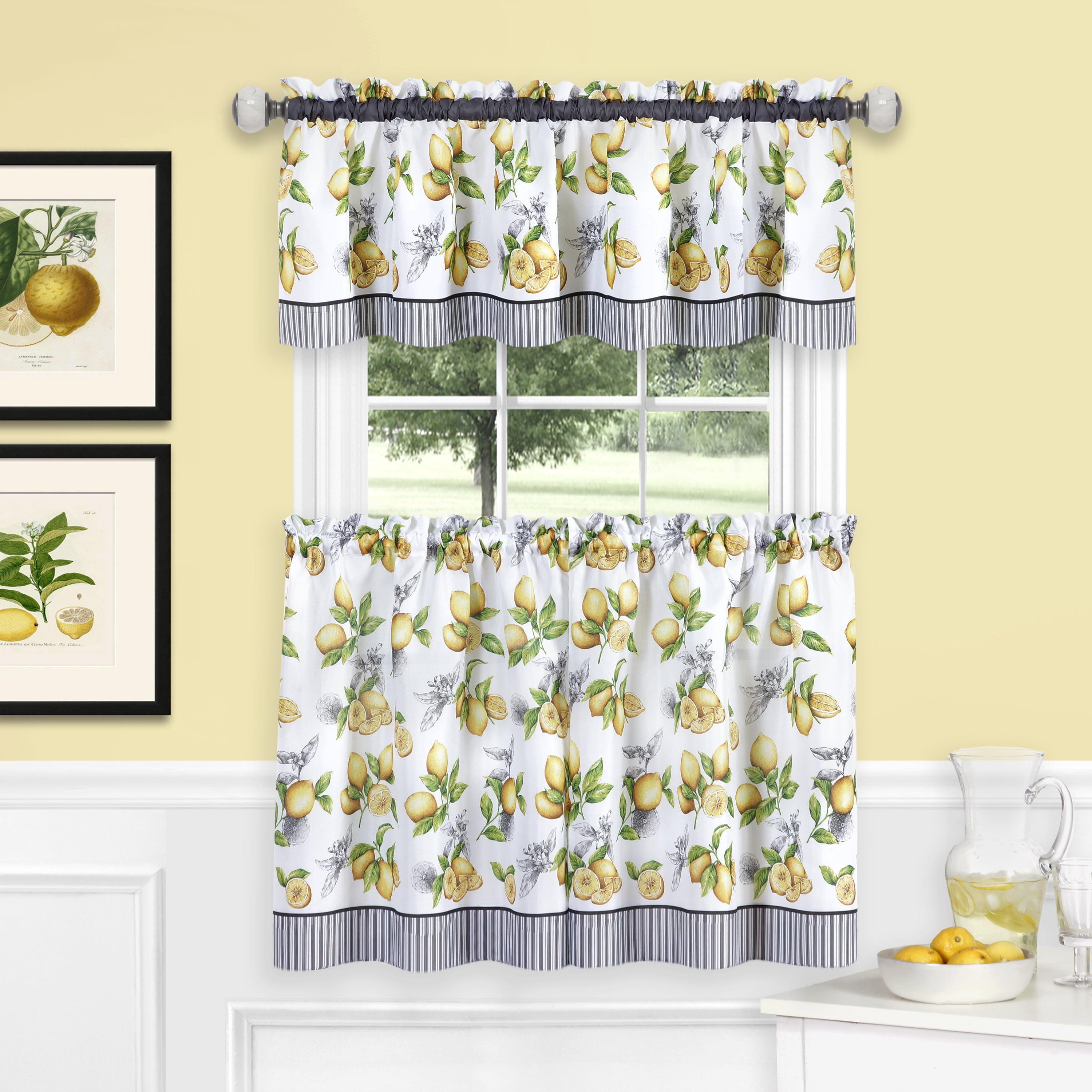 Lemons on Vine Complete Café Kitchen Curtain Tier & Valance Set - Assorted Sizes