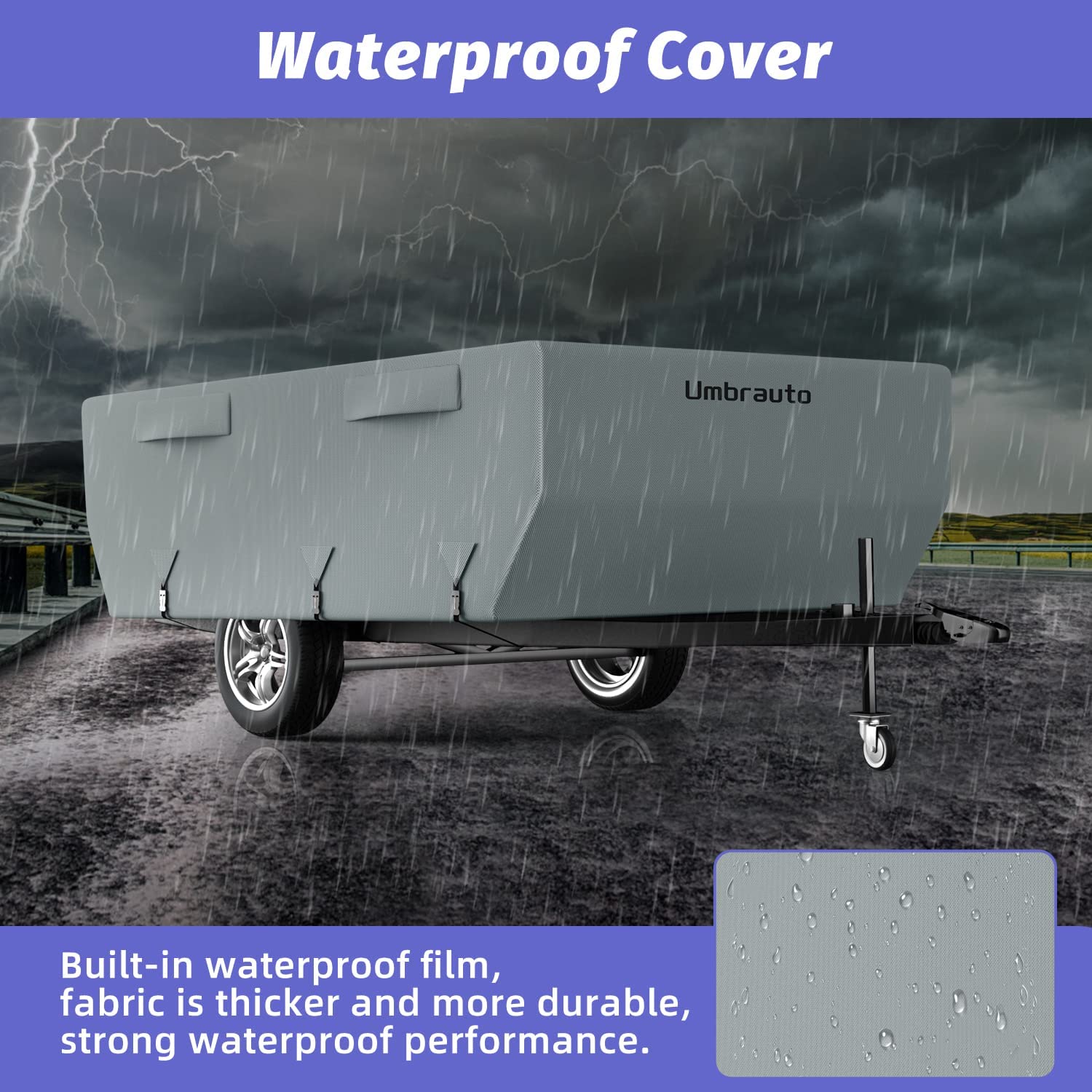 Umbrauto Travel Trailer Cover 2023 Upgraded 6 Layers Top Pop Up Camper Covers Waterproof Extra Thick Polypropylene Breathable Ripstop Anti-UV Pop Up Folding Trailer Cover Fits 12' - 14' Trailers， Gray