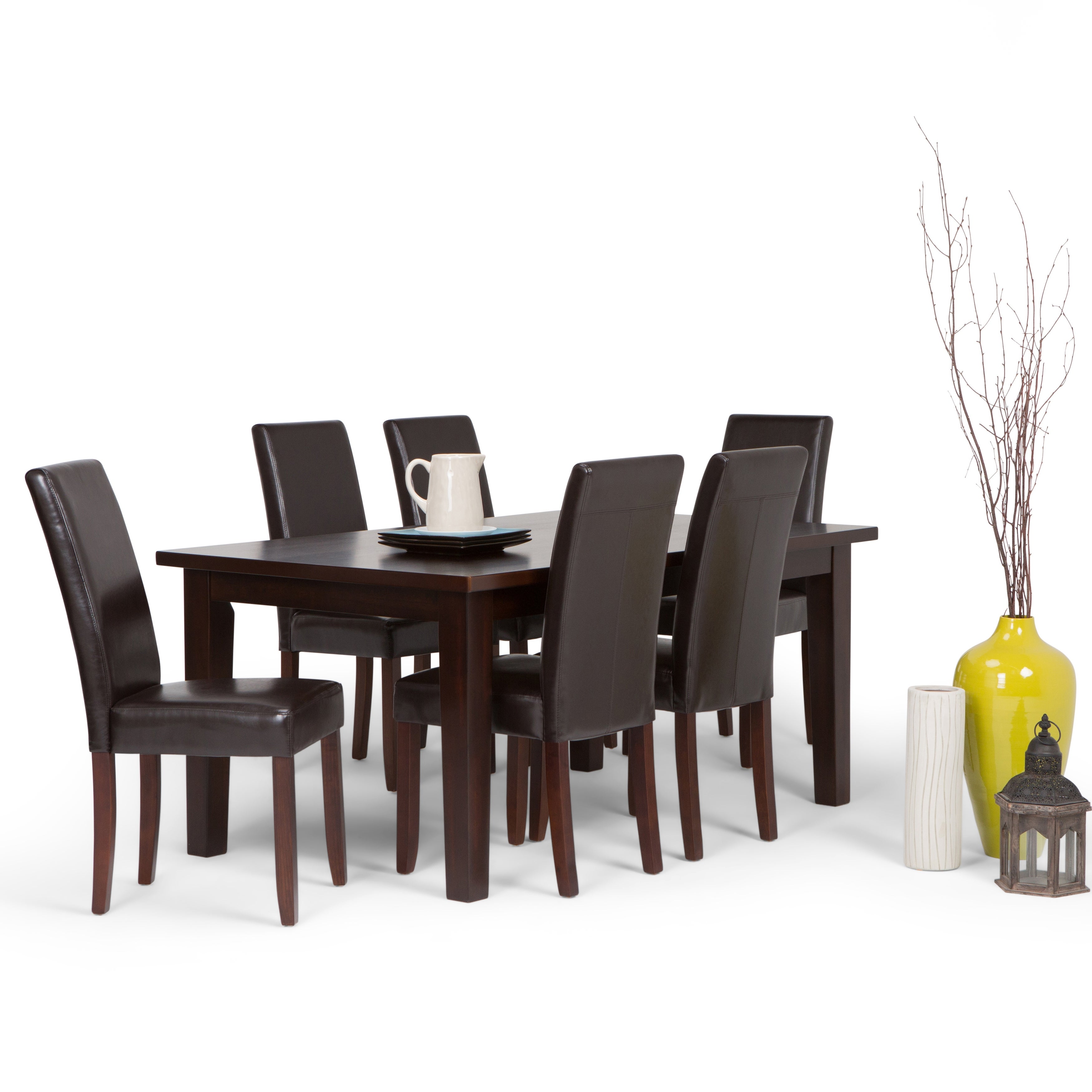 WYNDENHALL Normandy Transitional 7 Pc Dining Set with 6 Upholstered Parson Chairs and 66 inch Wide Table