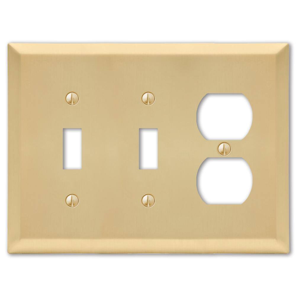 AMERELLE Metallic 3 Gang 2-Toggle and 1-Duplex Steel Wall Plate - Satin Brass 163TTDSB